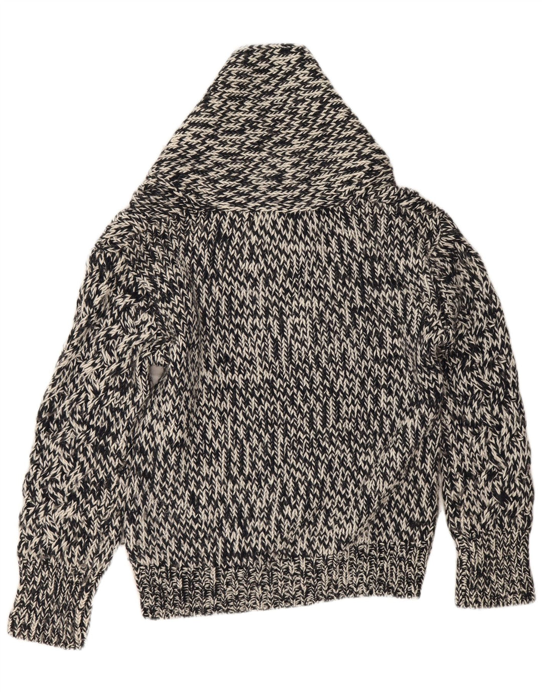Zara Herren-Pullover mit Schalkragen, groß, schwarz geflecktes Acryl