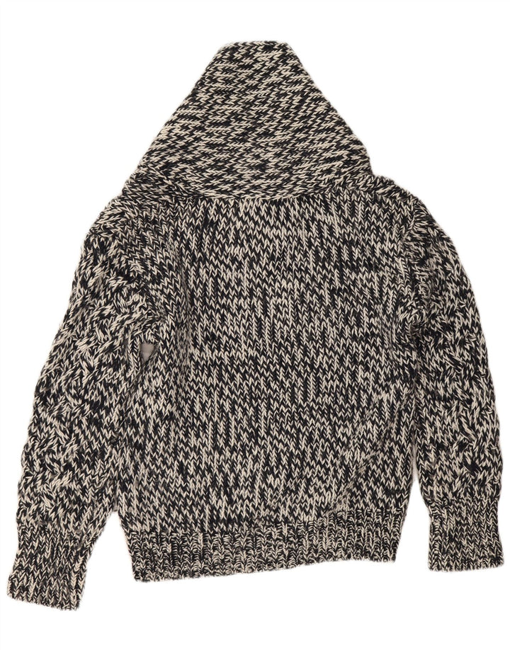 Zara Herren-Pullover mit Schalkragen, groß, schwarz geflecktes Acryl