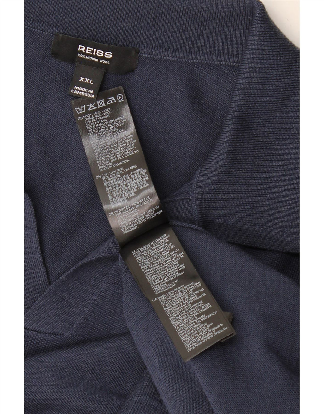 REISS Herren-Pullover mit Polokragen, kurzärmelig, 2XL, marineblaue Wolle