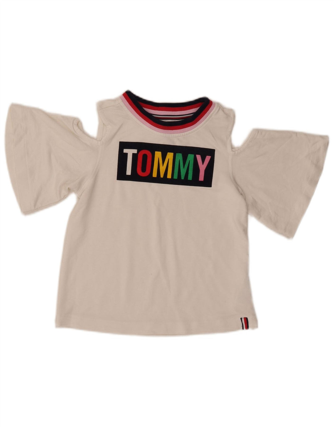 TOMMY HILFIGER schulterfreies Oberteil mit Grafik für Mädchen, 8–9 Jahre, Mittelweiß