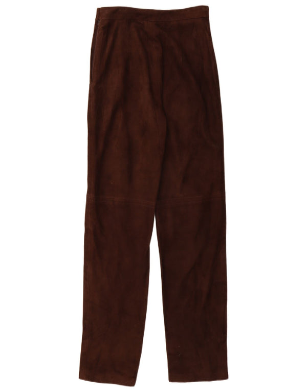 Maska Womens Straight Suede Trousers UK 10 Small W26 L32 Brown Leather
