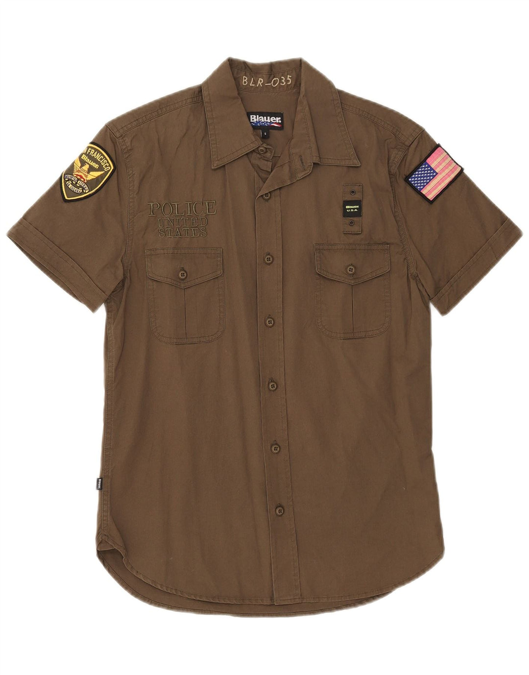 Blauer Herren-Kurzarmshirt mit Grafik, Größe S, Khaki, Baumwolle