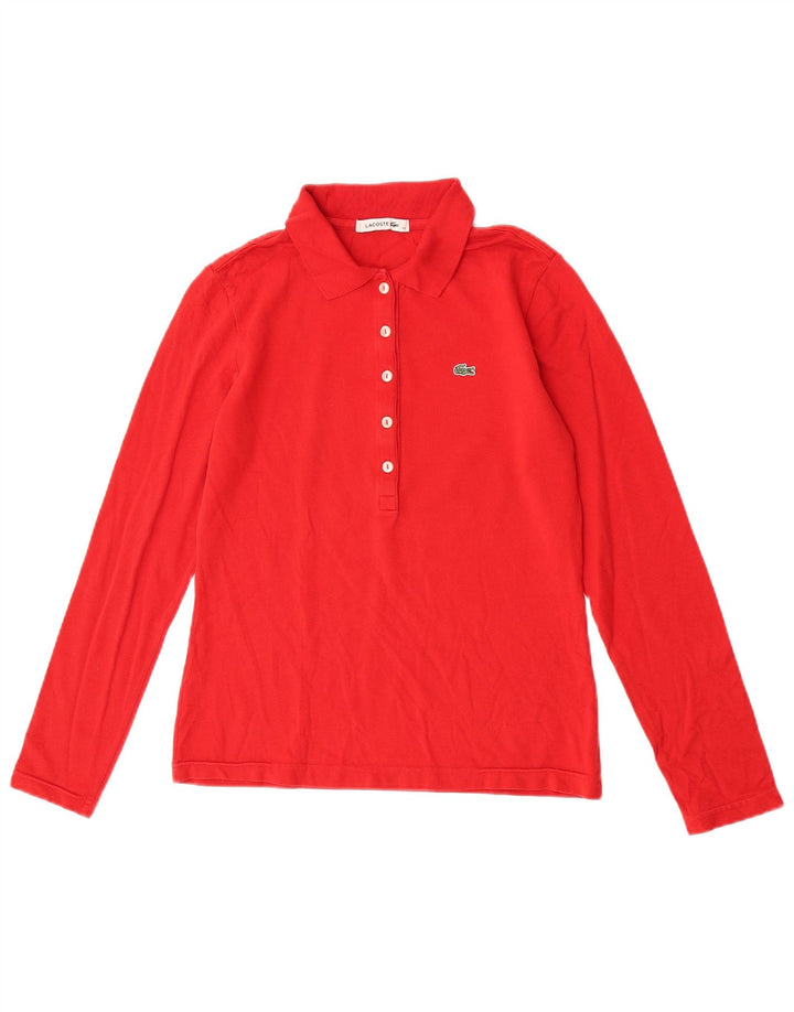 Lacoste Damen Langarm-Poloshirt, Größe 40, mittelrote Baumwolle