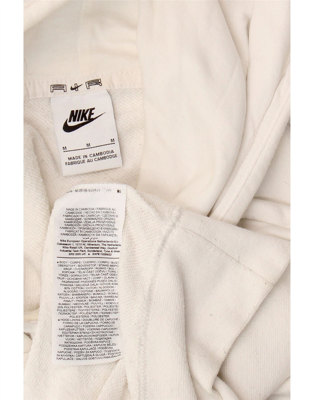 NIKE Womens Air Oversized Hoodie Pullover UK 14 Medium Off White Colourblock