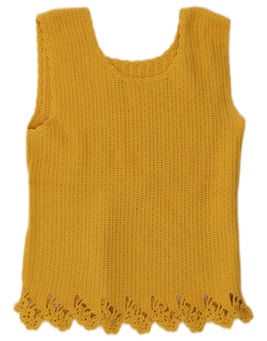 Vintage Damen Häkelweste Top UK 10 Klein Gelb