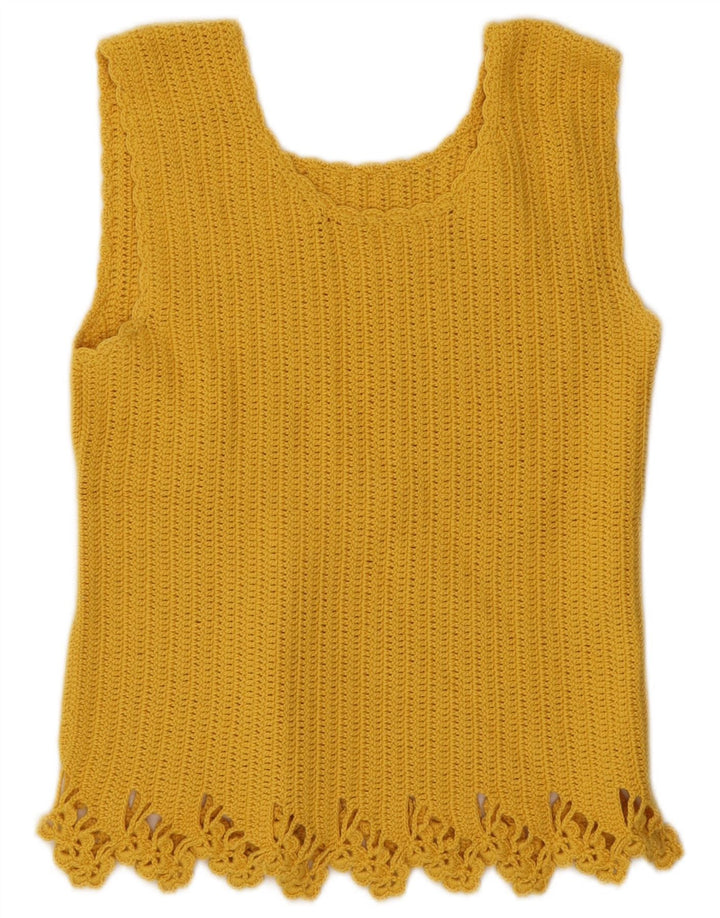 Vintage Damen Häkelweste Top UK 10 Klein Gelb