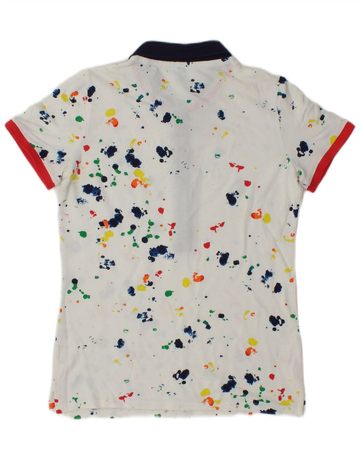 Benetton Damen Poloshirt UK 10 Small Weiß gesprenkelte Baumwolle