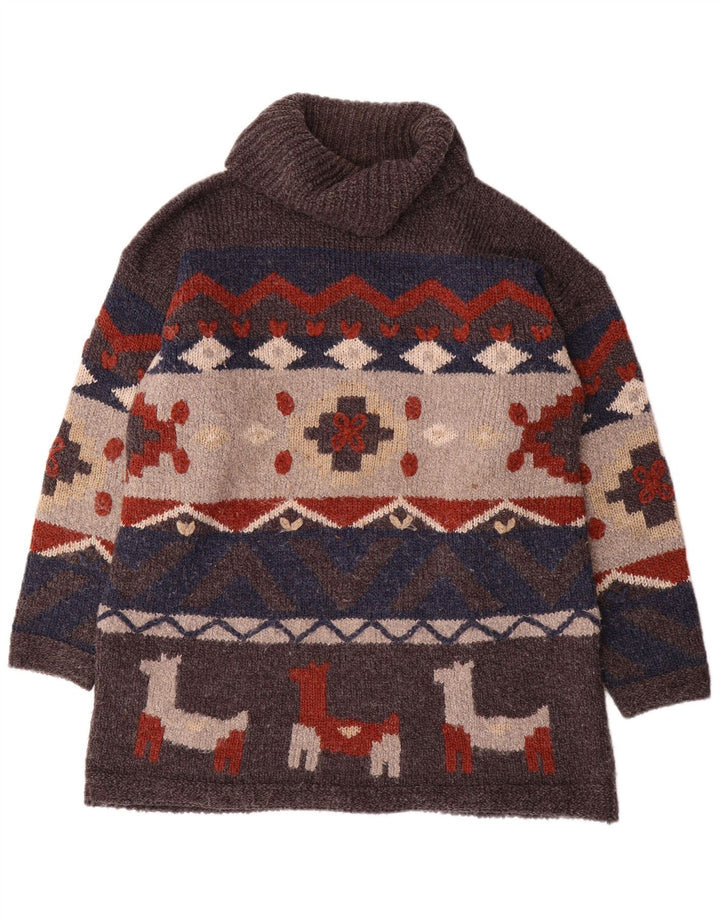 Vintage Herren Rollkragenpullover Pullover Einheitsgröße Grau Geometrisches Acryl