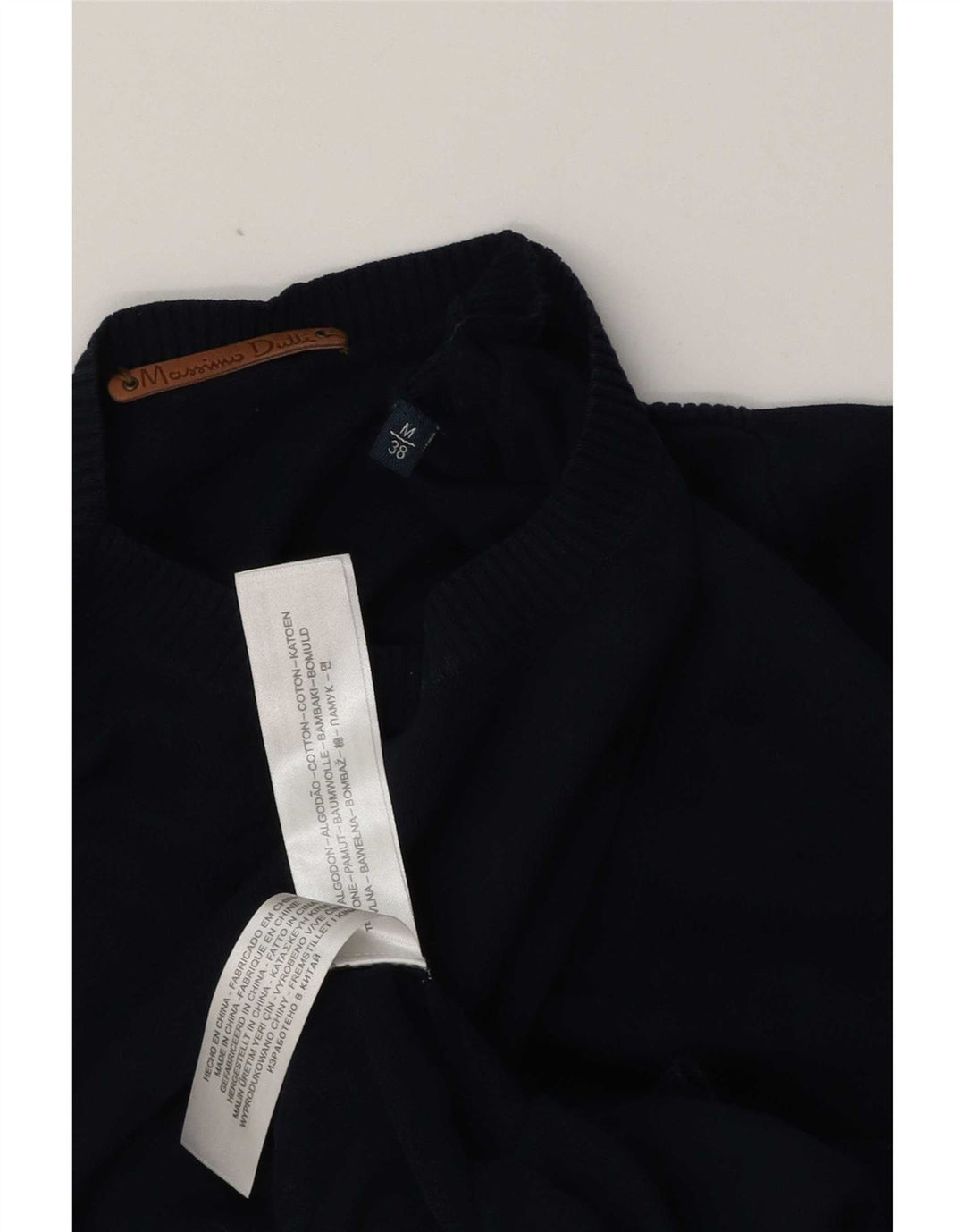 Massimo Dutti Herren-Pullover mit Rundhalsausschnitt, mittelmarineblaue Baumwolle