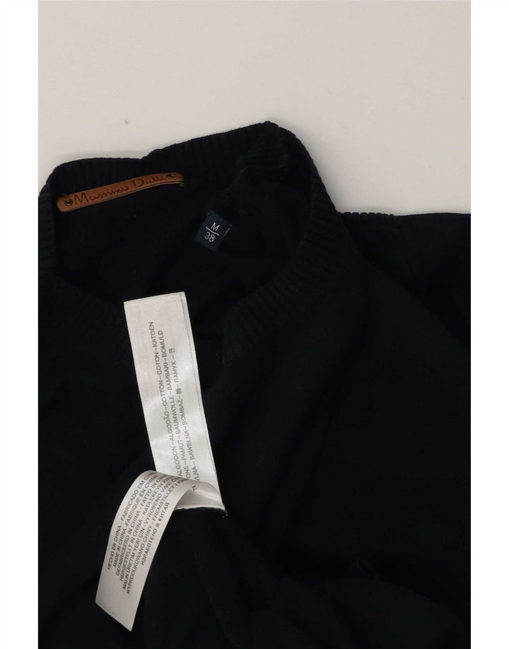 Massimo Dutti Herren-Pullover mit Rundhalsausschnitt, mittelmarineblaue Baumwolle