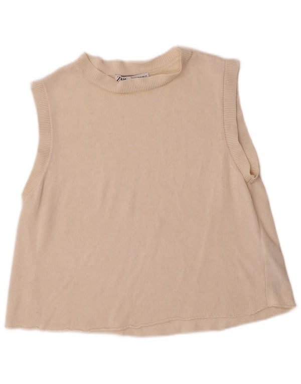 Zara Damen Weste Tank Top UK 10 Small Beige Acryl