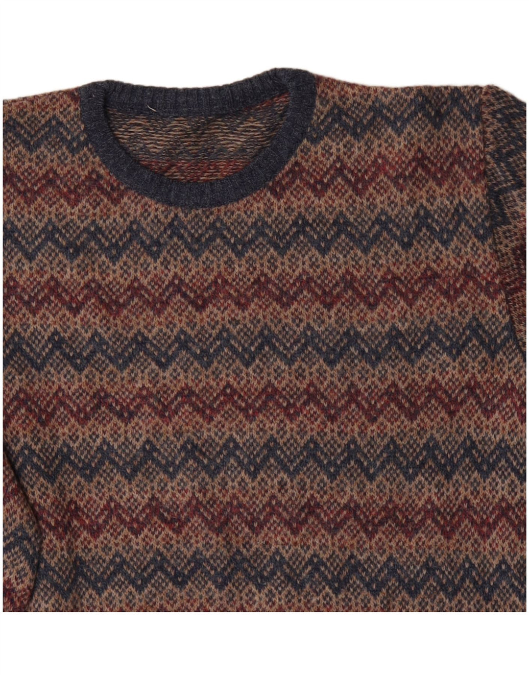 VINTAGE Herren-Pullover mit Rundhalsausschnitt, mittelbraunes Chevron-Acryl