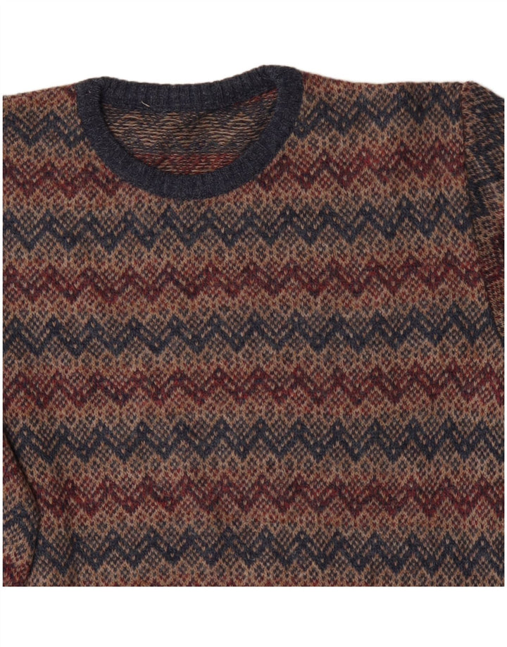 VINTAGE Herren-Pullover mit Rundhalsausschnitt, mittelbraunes Chevron-Acryl