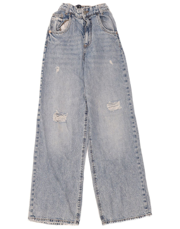 Zara Mädchen Distressed Jeans mit hoher Taille und weitem Bein, 13–14 Jahre, W22 L30, Blau