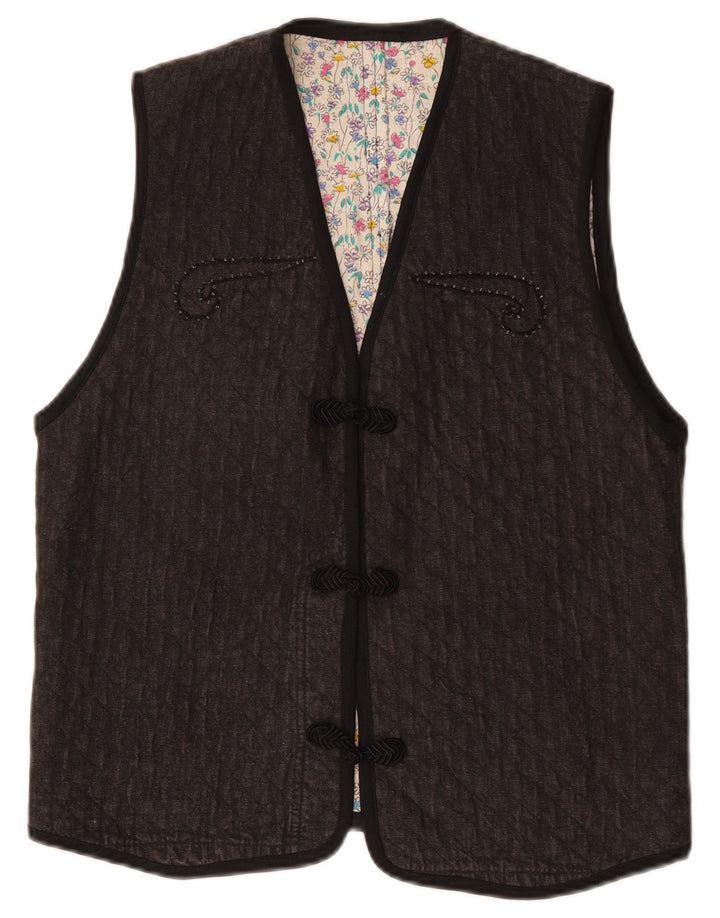 Vintage Damen Gilet UK 12 Mittelgrau Paisley