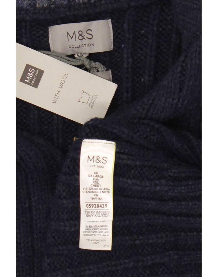 Marks & Spencer Herren-Pullover mit Reißverschluss am Hals, 2XL, Marineblau, Acryl