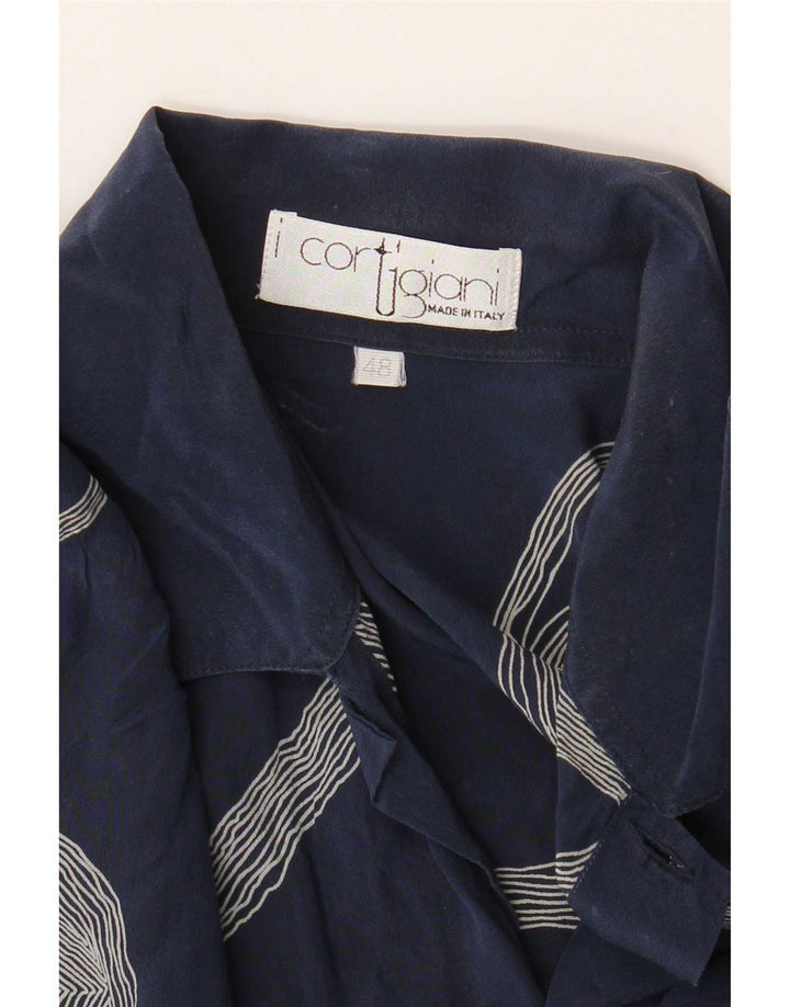 ICORTIGIANI Herren Kurzarmhemd IT 48 Medium Navy Blue Geometrisch