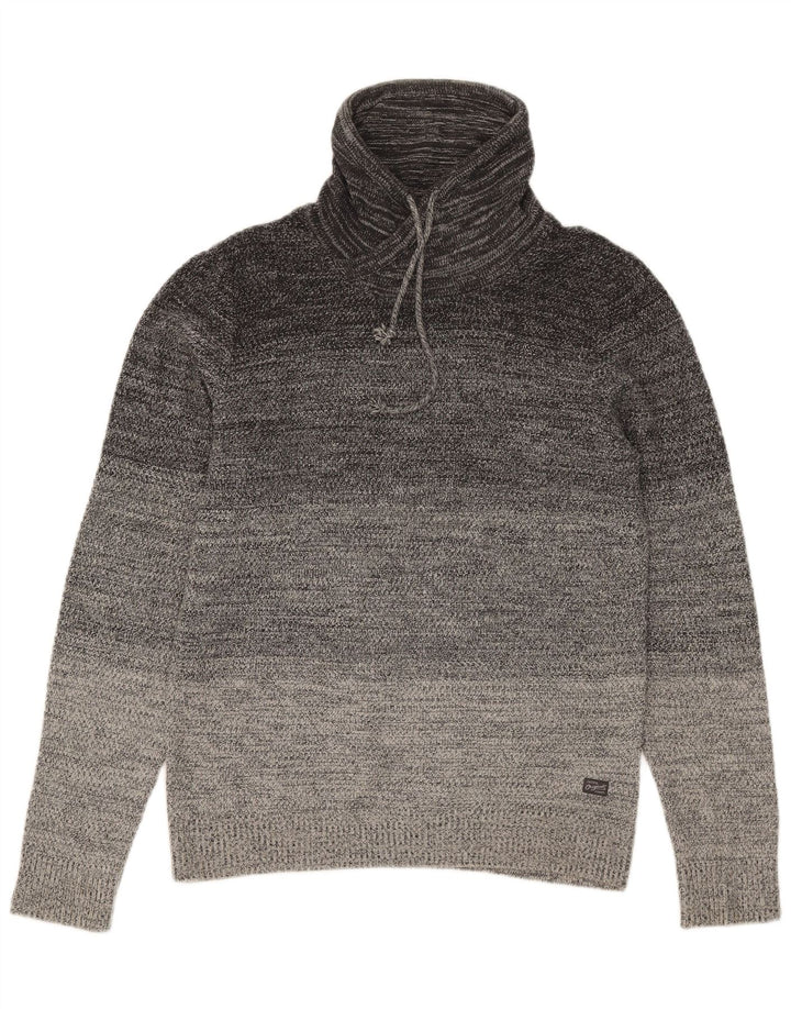 Jack & Jones Herren-Rollkragenpullover aus Baumwolle in Mittelgrau mit Farbblockdesign