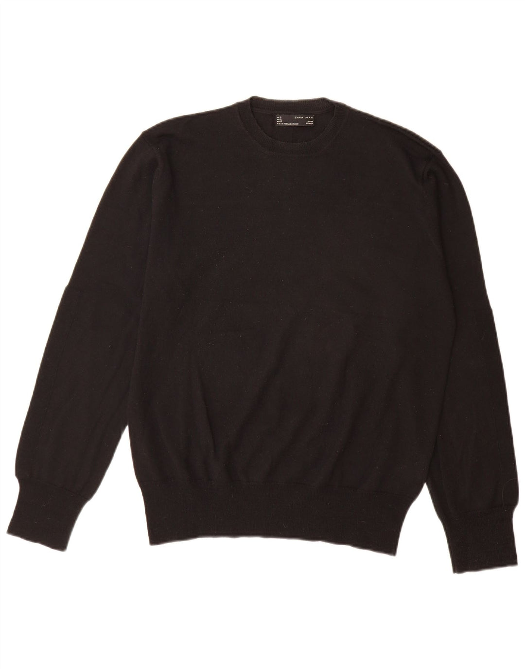 Zara Herren-Pullover mit Rundhalsausschnitt, XL, schwarze Wolle