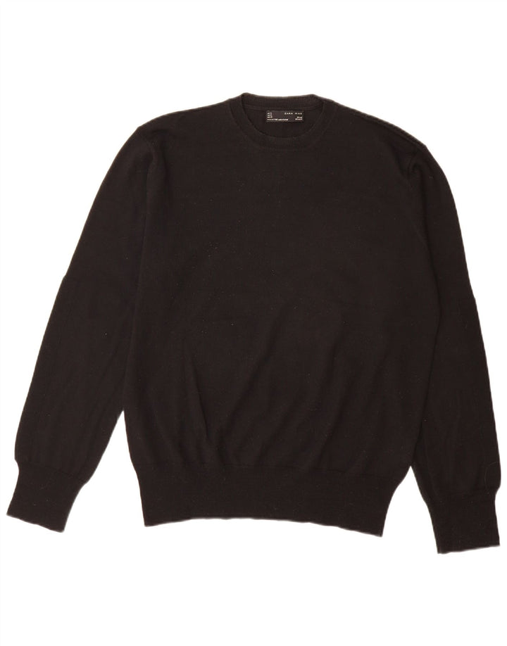 Zara Herren-Pullover mit Rundhalsausschnitt, XL, schwarze Wolle