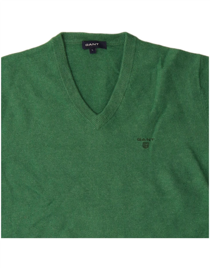 GANT Damen-Pullover mit V-Ausschnitt, UK 14, Größe L, grüne Lammwolle