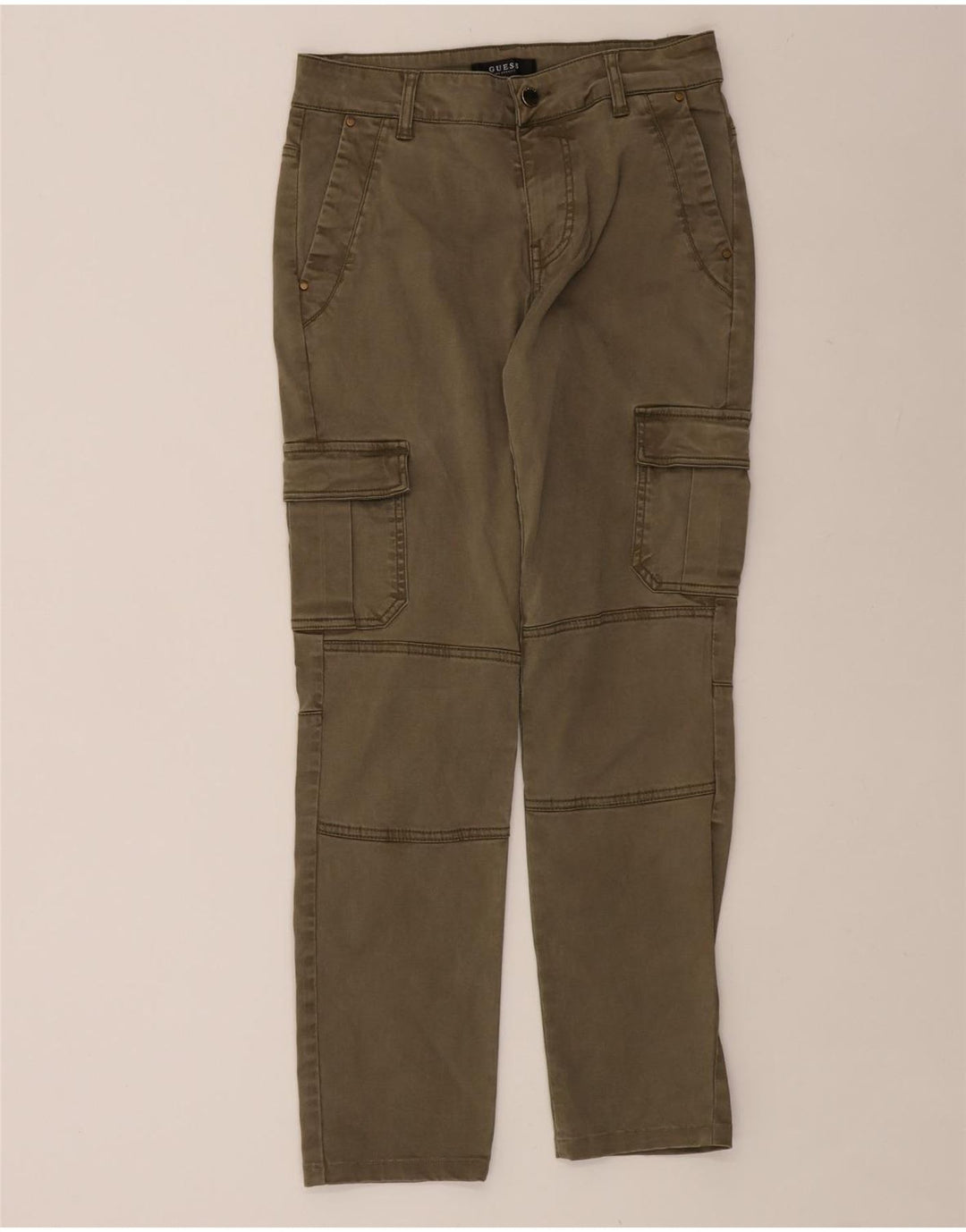 GUESS Womens Slim Cargo Trousers W26 L28 Green Lyocell
