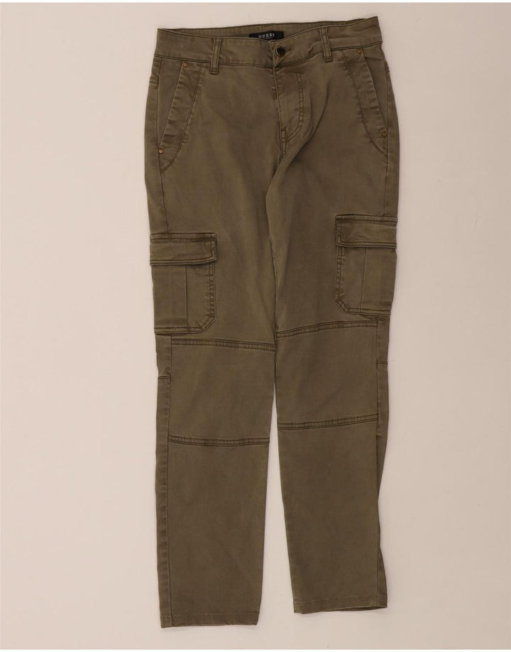GUESS Womens Slim Cargo Trousers W26 L28 Green Lyocell