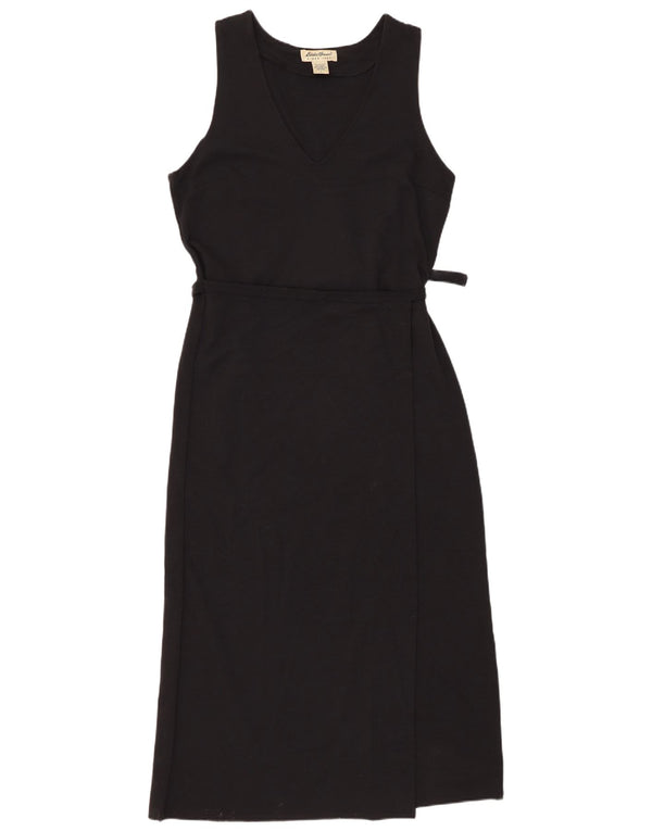 EDDIE BAUER Damen Petite Ärmelloses Wickelkleid UK 16 Large Schwarz