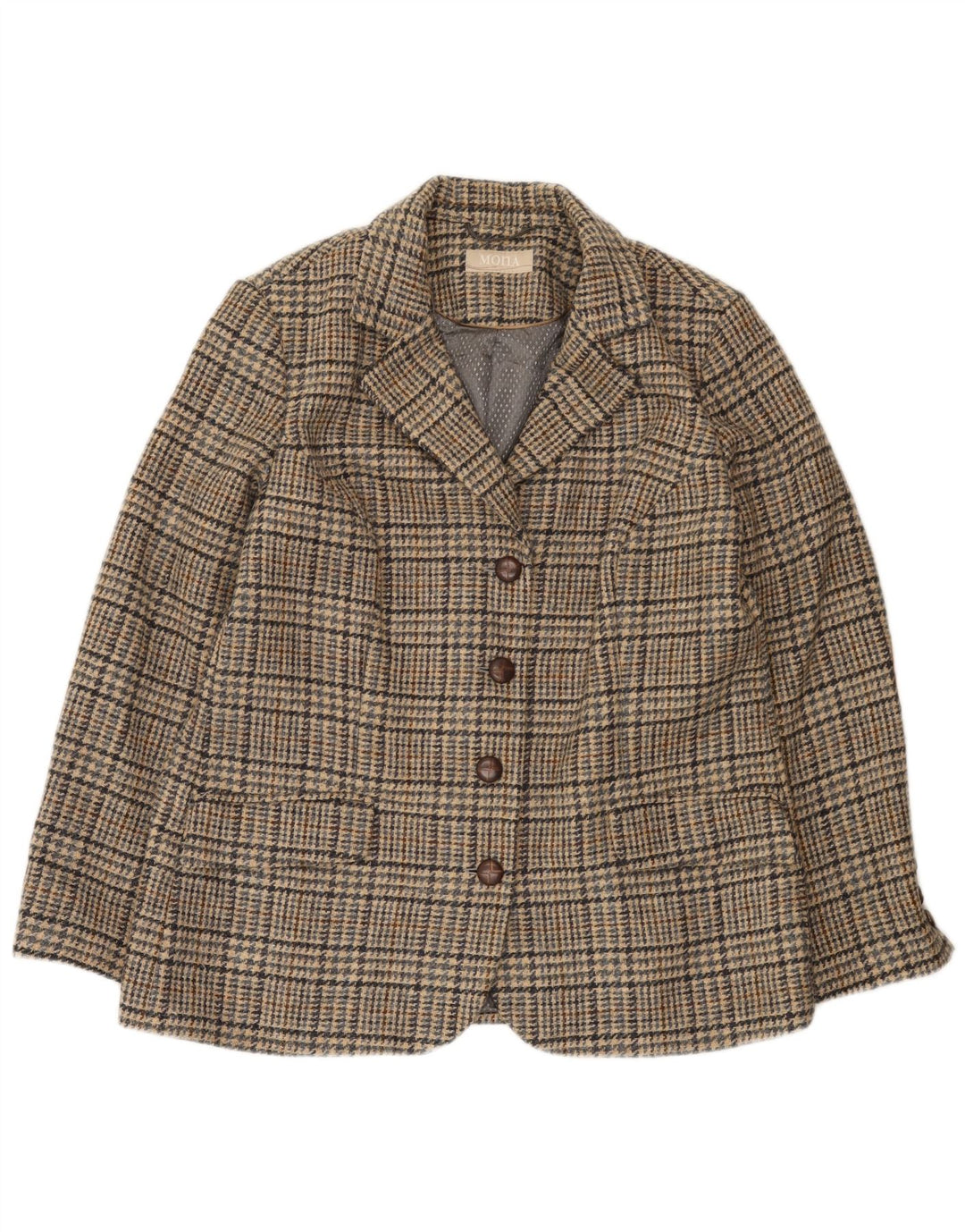 Mona Damen-Blazerjacke mit 4 Knöpfen, Gr. 14, Braun, Hahnentrittmuster