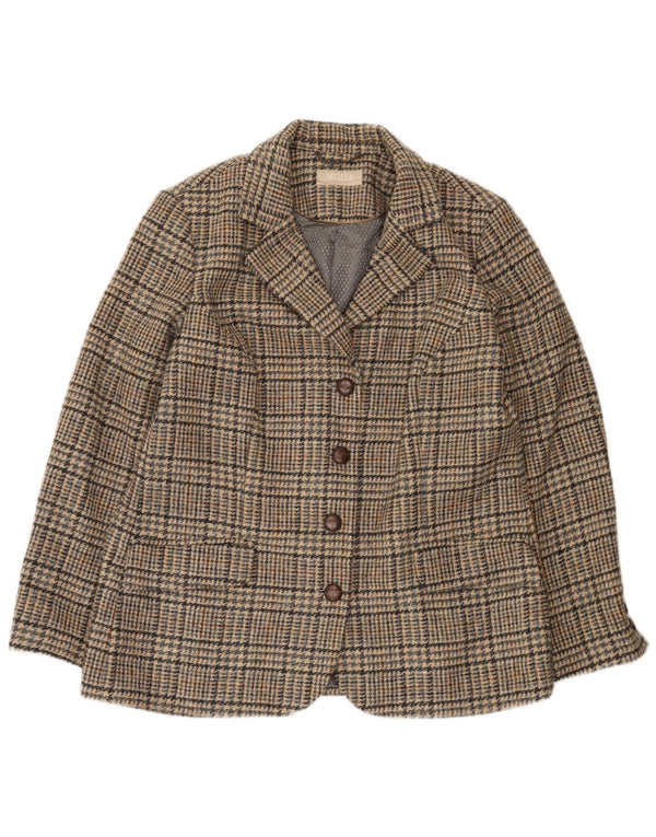Mona Damen-Blazerjacke mit 4 Knöpfen, Gr. 14, Braun, Hahnentrittmuster