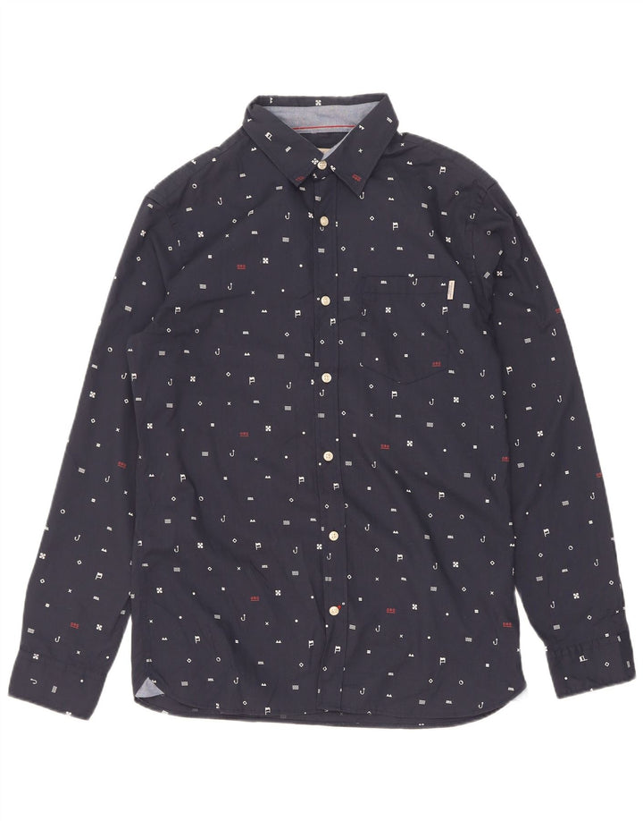 Jack & Jones Herren-Hemd mit abstraktem Muster, mittleres Marineblau, Polyester