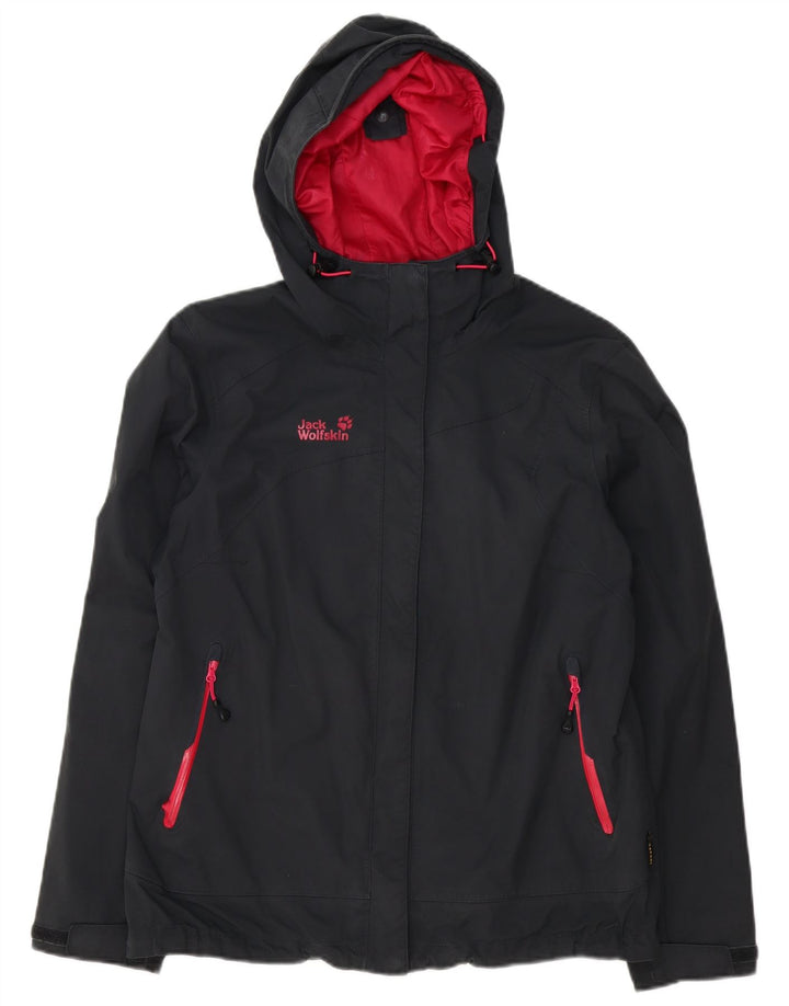 Jack Wolfskin Damen Regenjacke mit Kapuze UK 16 Large Grau Polyamid