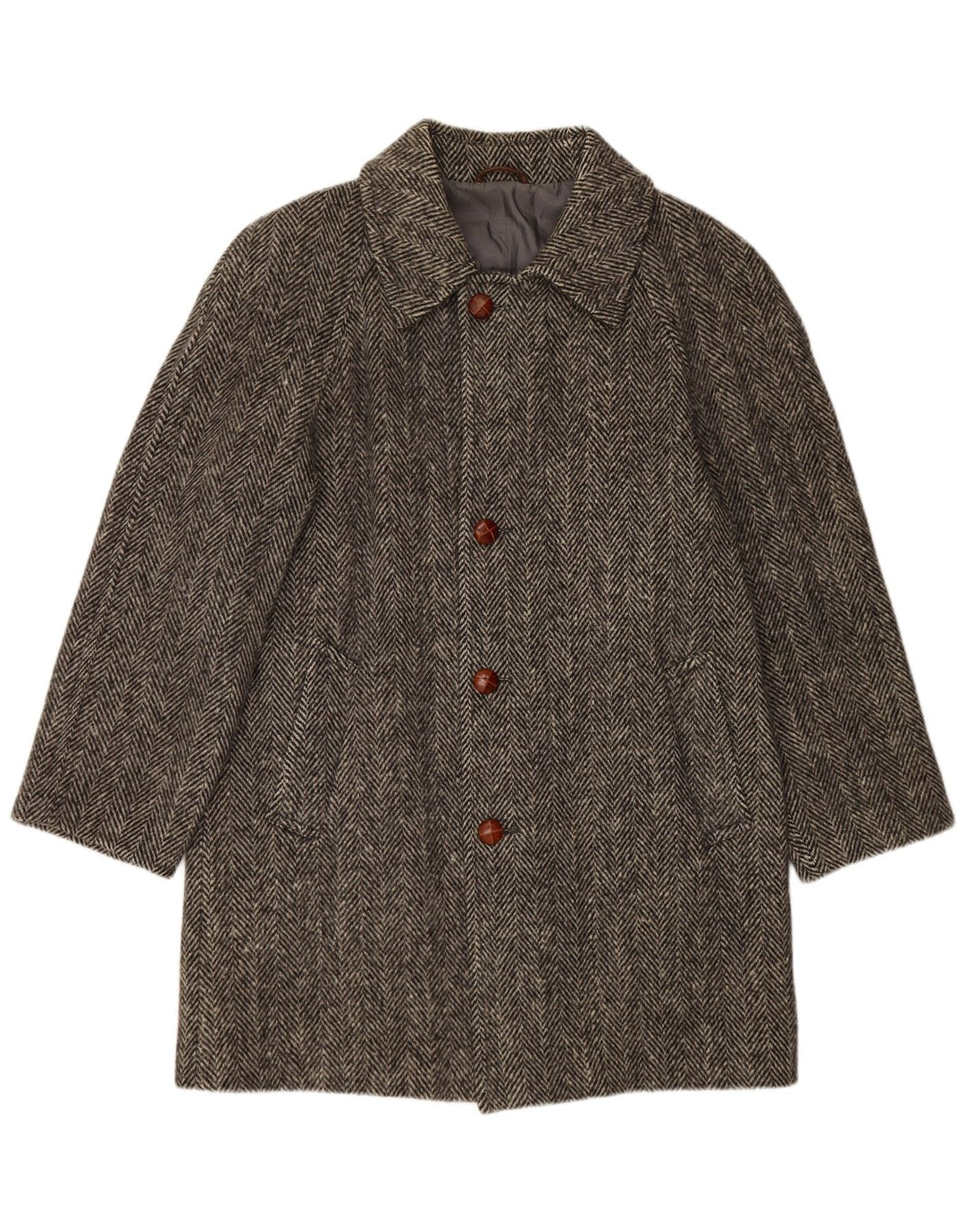 BLUE DEVIL Herrenmantel UK 38 Mittelgraue Wolle mit Fischgrätenmuster