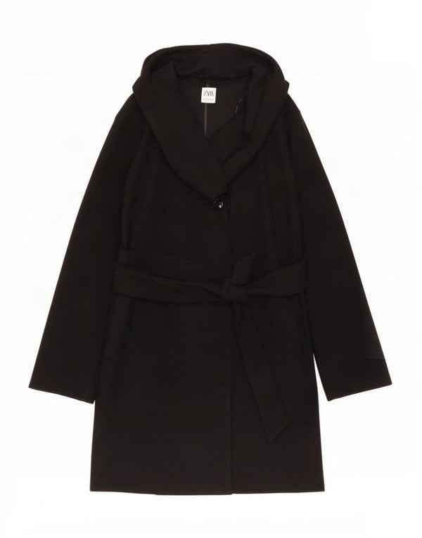 Zara Damen Kapuzenmantel UK 20 2XL Schwarz Polyester