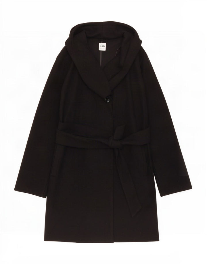 Zara Damen Kapuzenmantel UK 20 2XL Schwarz Polyester