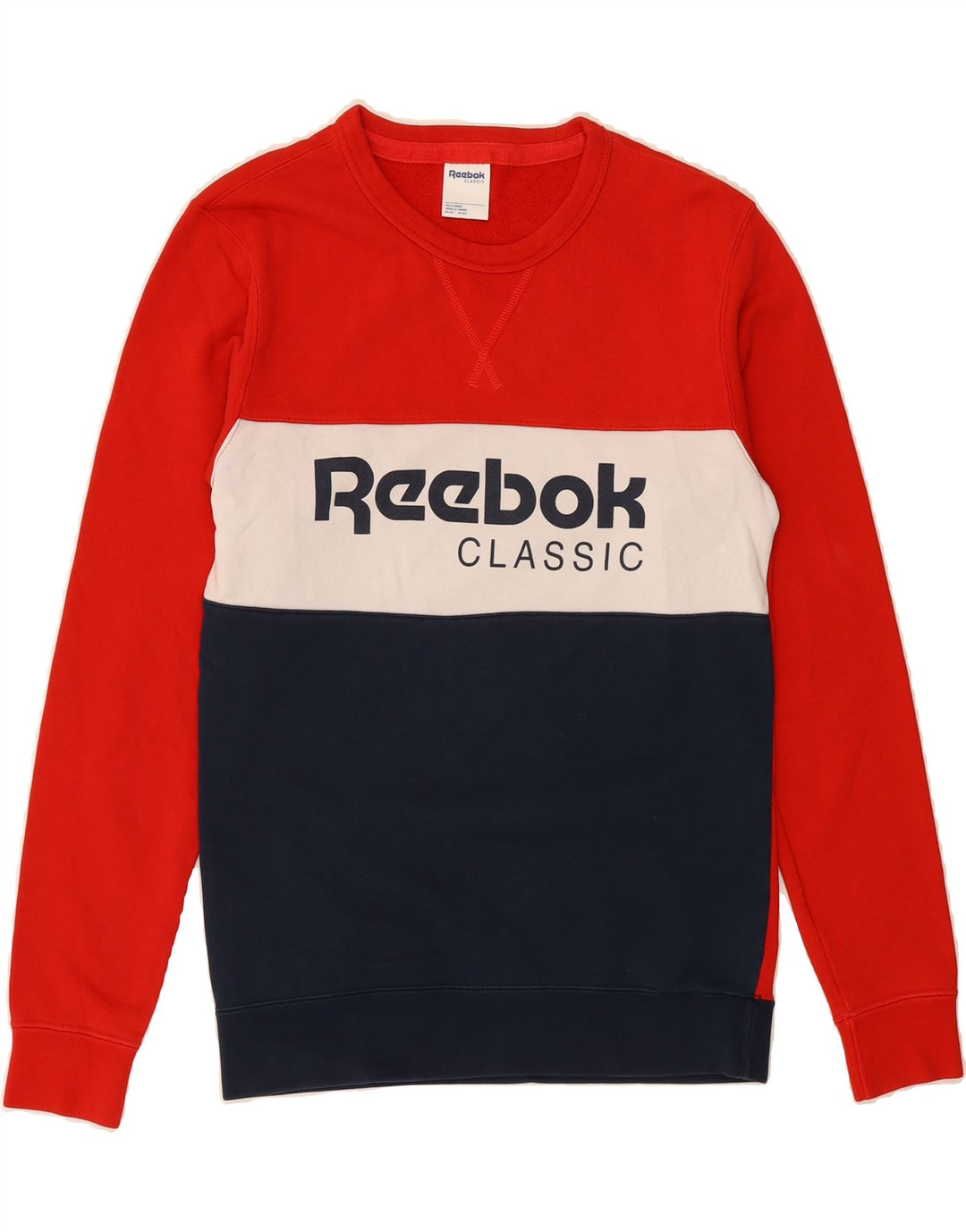 REEBOK Mens Classic Graphic Sweatshirt Jumper XS Multicoloured Colourblock Vintage Reebok and Second-Hand Reebok from Messina Hembry 