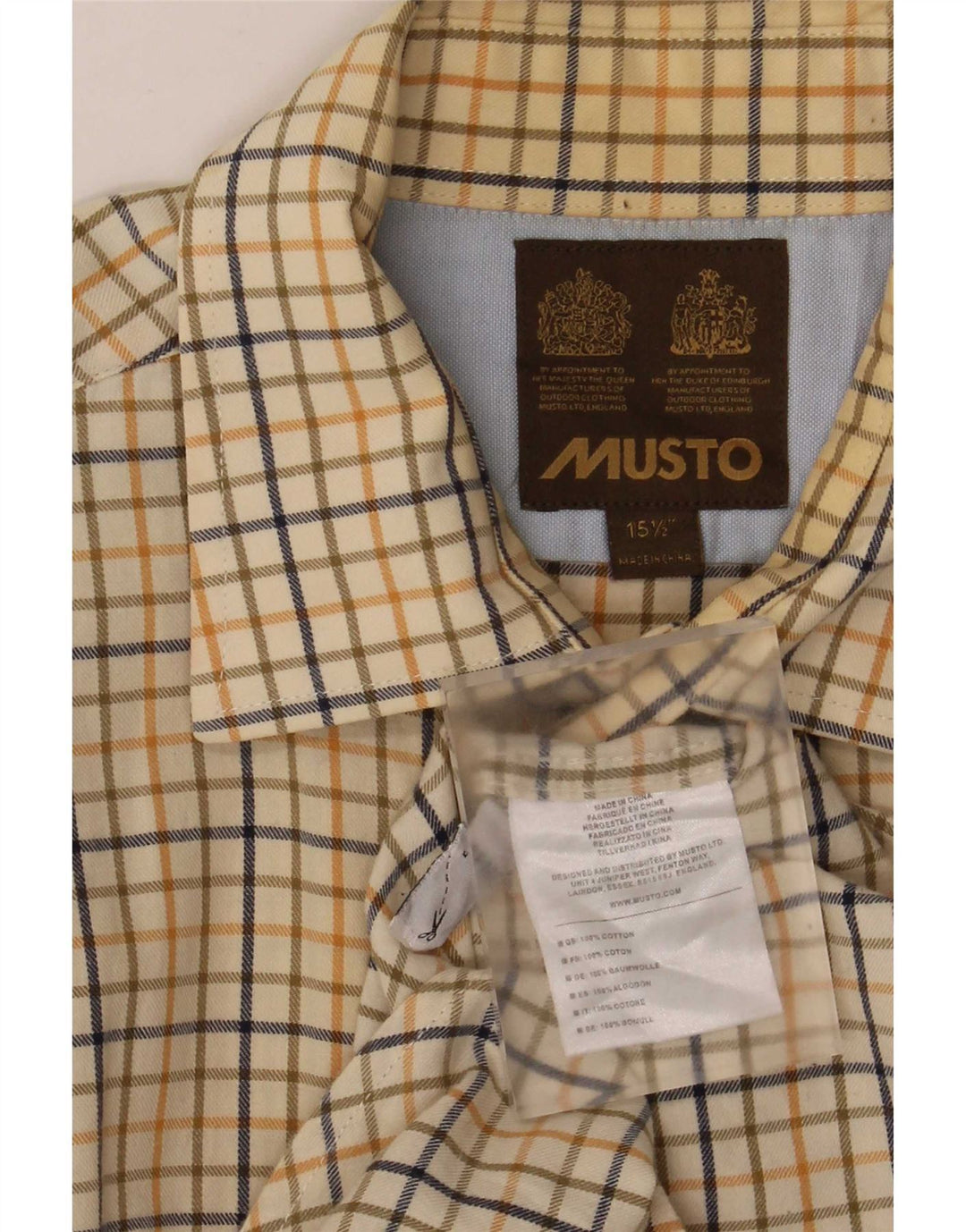 Musto Herren-Hemd in normaler Passform, Größe 15 1/2, mittelgelb, karierte Baumwolle