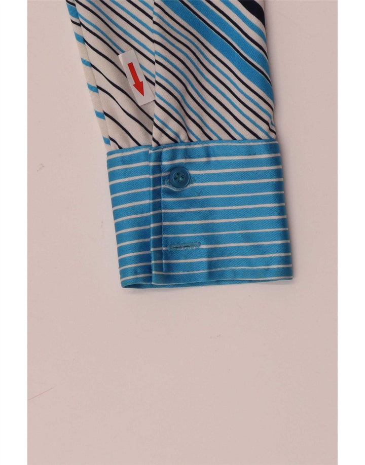 Vintage Damen-Shirt IT 46, groß, blau gestreift, Polyester