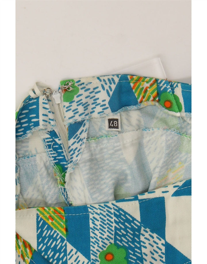 VINTAGE Damen A-Linienrock IT 48 XL W38 Blau Geometrisch