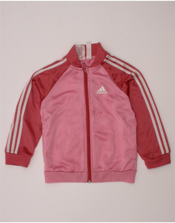 Adidas Mädchen-Trainingsanzug-Top-Jacke, 2–3 Jahre, rosafarbenes Colourblock-Polyester