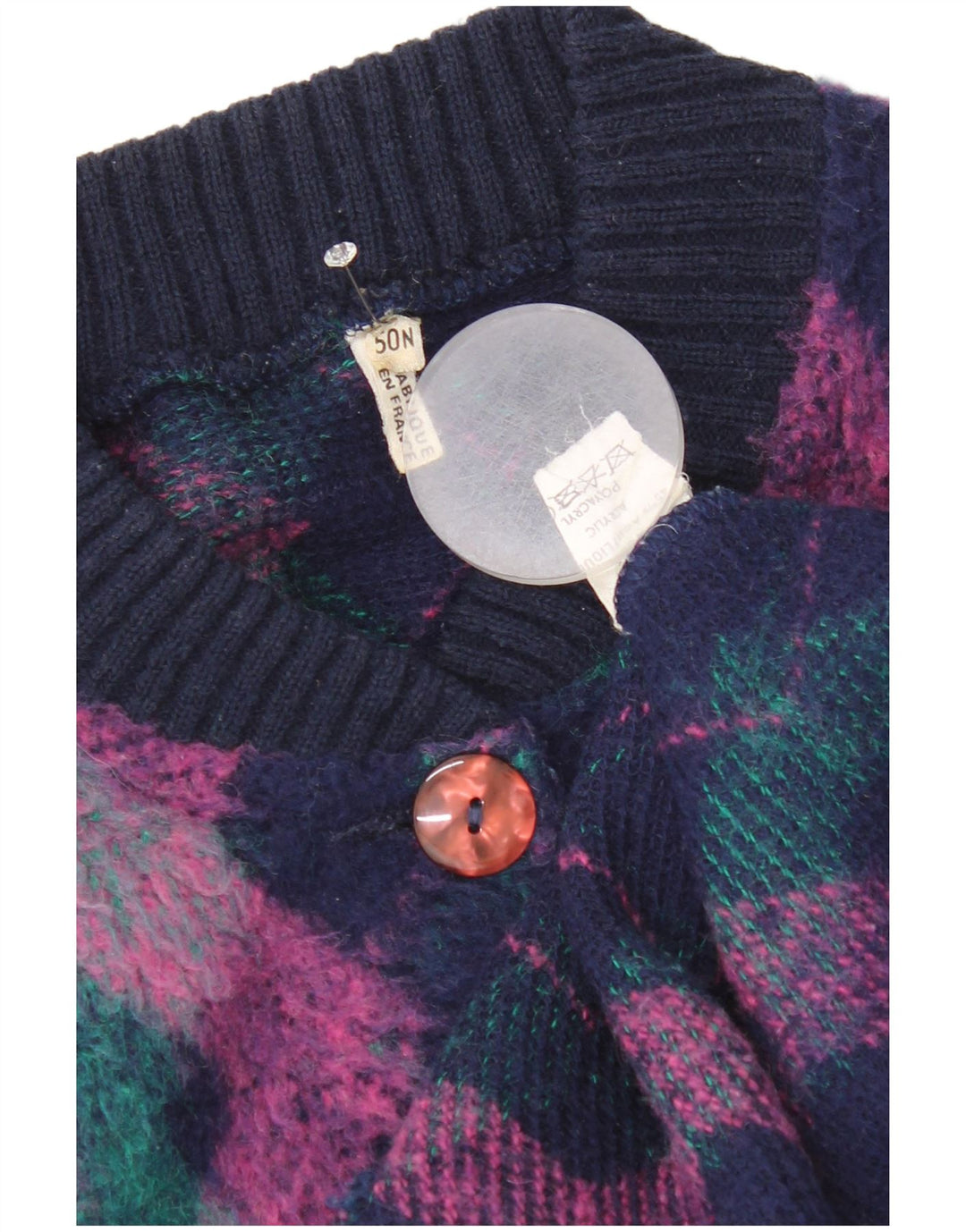 Vintage Damen Strickjacke Pullover EU 50 3XL Mehrfarbige Argyle/Diamantwolle