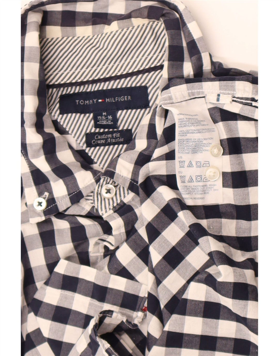 Tommy Hilfiger Herren-Hemd mit individueller Passform, Größe 15 1/2 16, mittelblauer Gingham-Karomuster