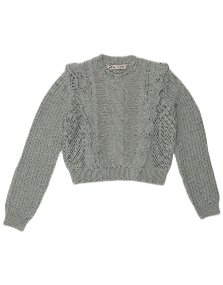 ZARA Damen Crop Crew Neck Pullover Pullover UK 14 Mittelblau