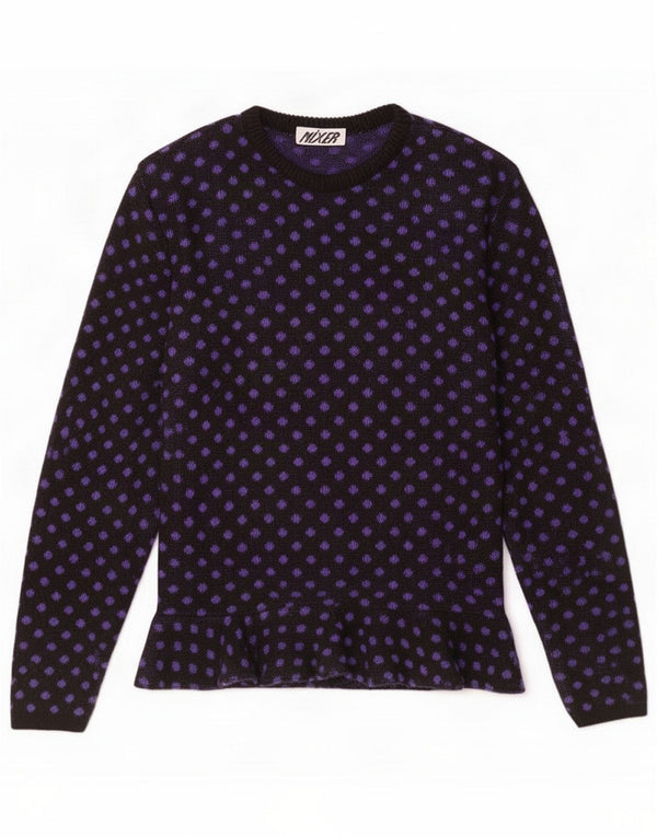 Vintage Womens Abstract Pattern Boat Neck Jumper Sweater UK 14 Medium Black