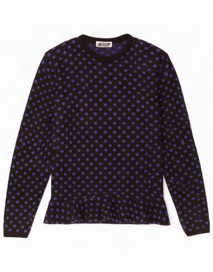 Vintage Womens Abstract Pattern Boat Neck Jumper Sweater UK 14 Medium Black