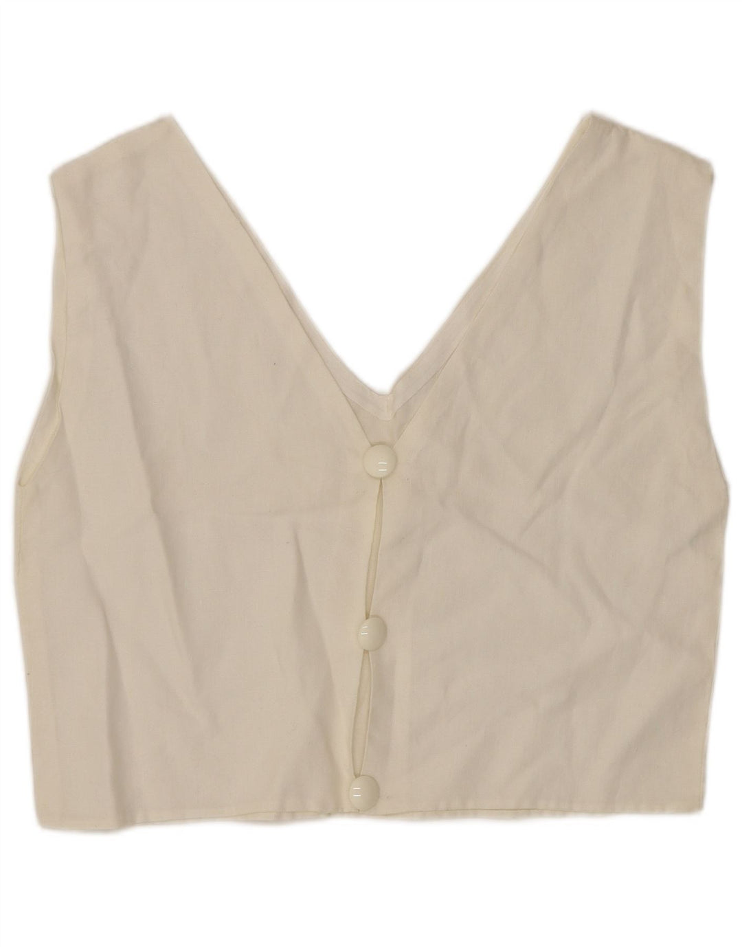 VINTAGE Damen Crop ärmellose Hemdbluse UK 12 Mittelweiß