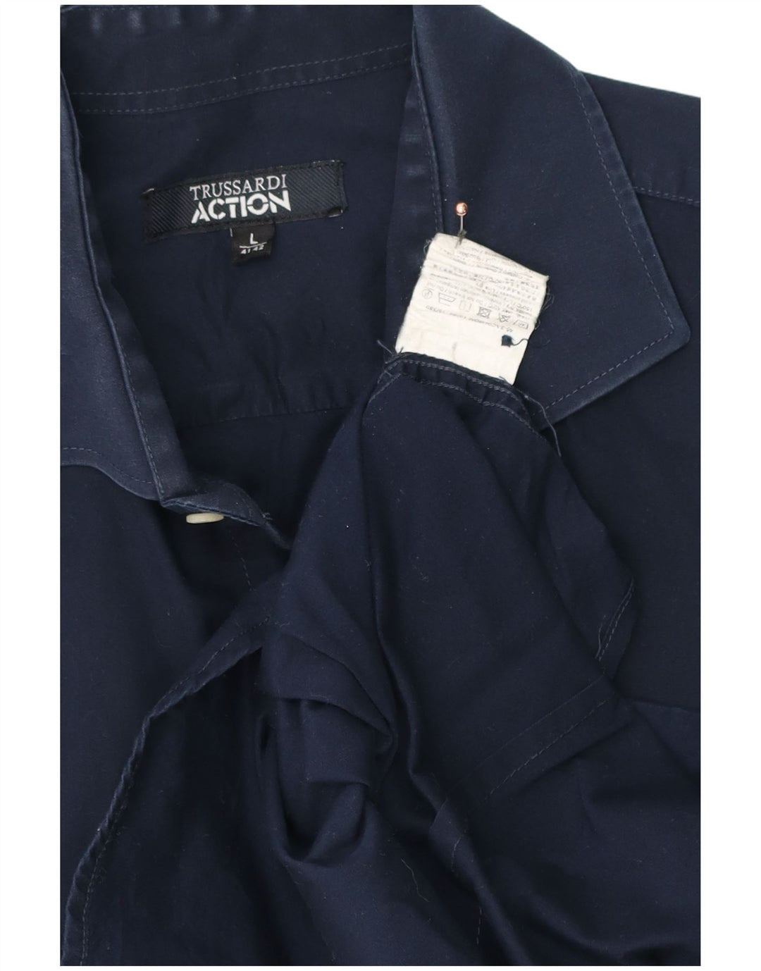 Trussardi Herrenhemd Größe 41/42 Große marineblaue Baumwolle