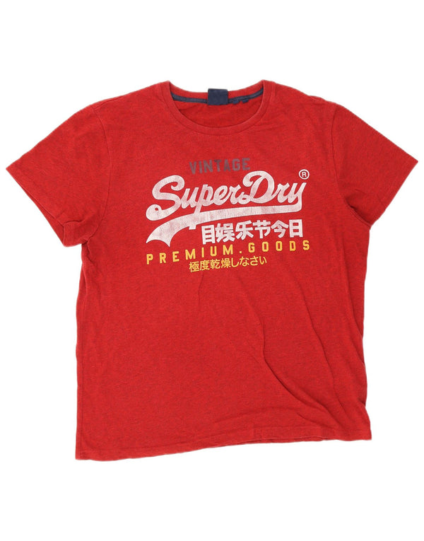 Superdry Mens Graphic T-Shirt Top 3XL Red Flecked Cotton
