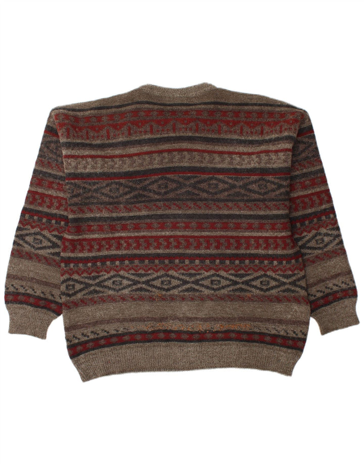 Giramondo Herren-Pullover mit Rundhalsausschnitt, groß, braun, geometrisch, Polyacryl