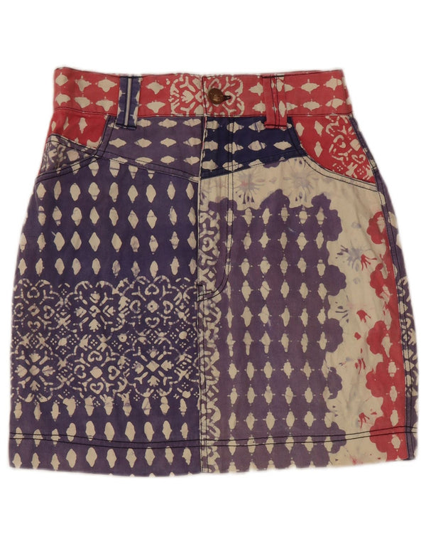 Vintage Damen Jeans-Bleistiftrock mit abstraktem Muster, groß, W28, blaue Baumwolle